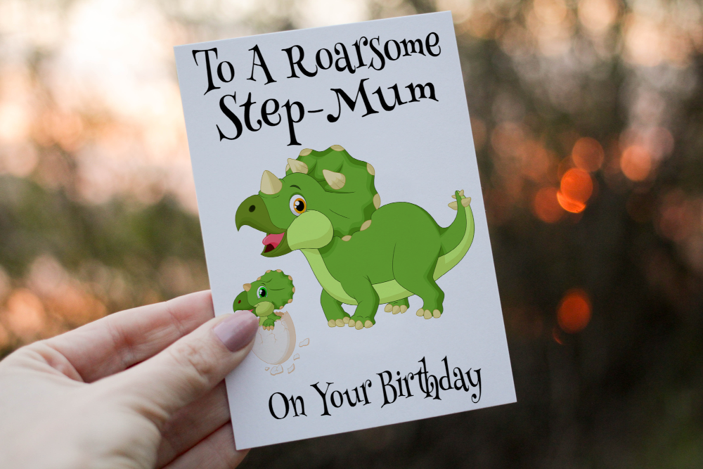 Step Mum Birthday Card, Dinosaur Birthday Card for Step Mum - Click Image to Close